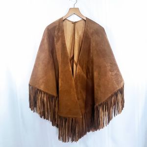 RARE VINTAGE  LEATHER BOHO CAPE/SHAWL WITH FRINGE